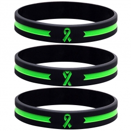 Green Awareness Ribbon Silicone Bracelets for Mental Health